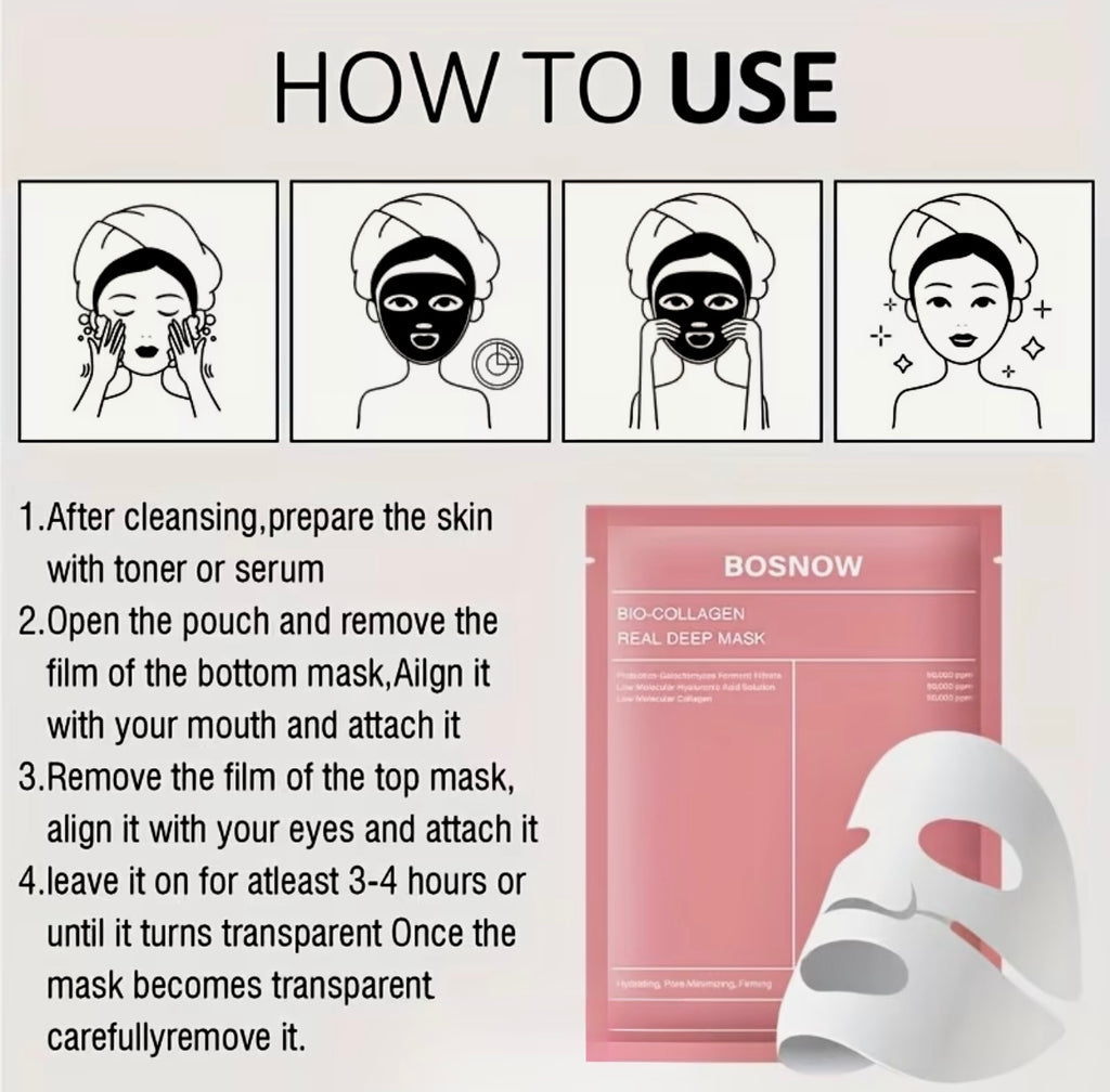 BOSNOW Bio-Collagen Real Deep Mask – Overnight Glass Skin Ritual (10 Pack)